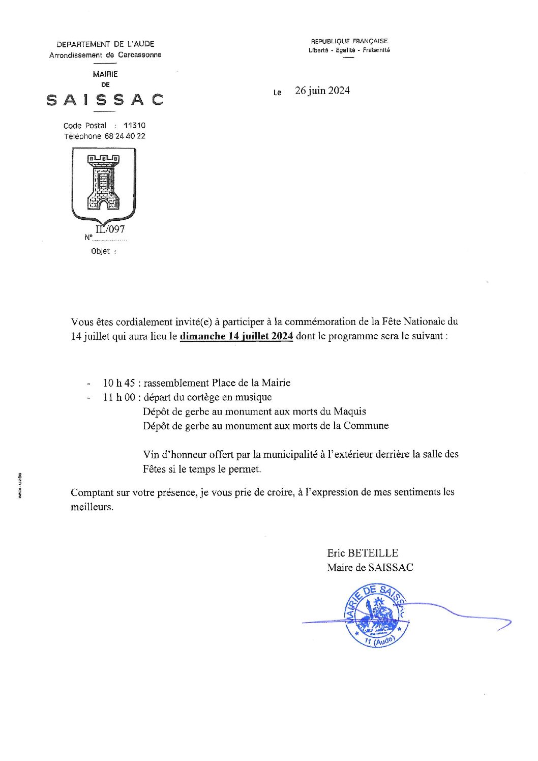 Cérémonie 14 juillet