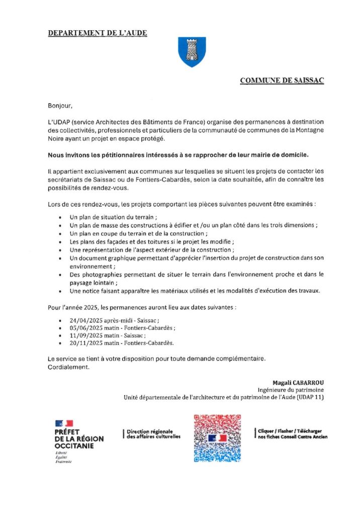 Permanence UDAP - service de l'Architecte des bâtiments de France