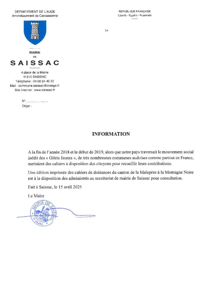 Information cahiers de doléances
