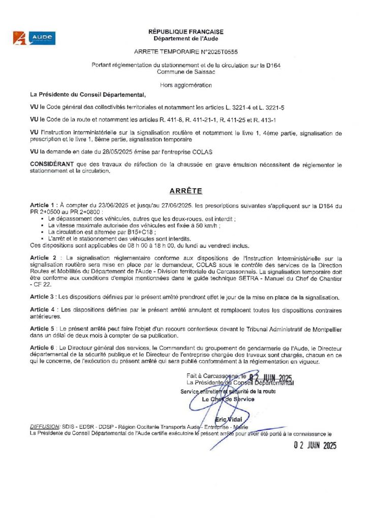 Arrêté temporaire n°2025T0555