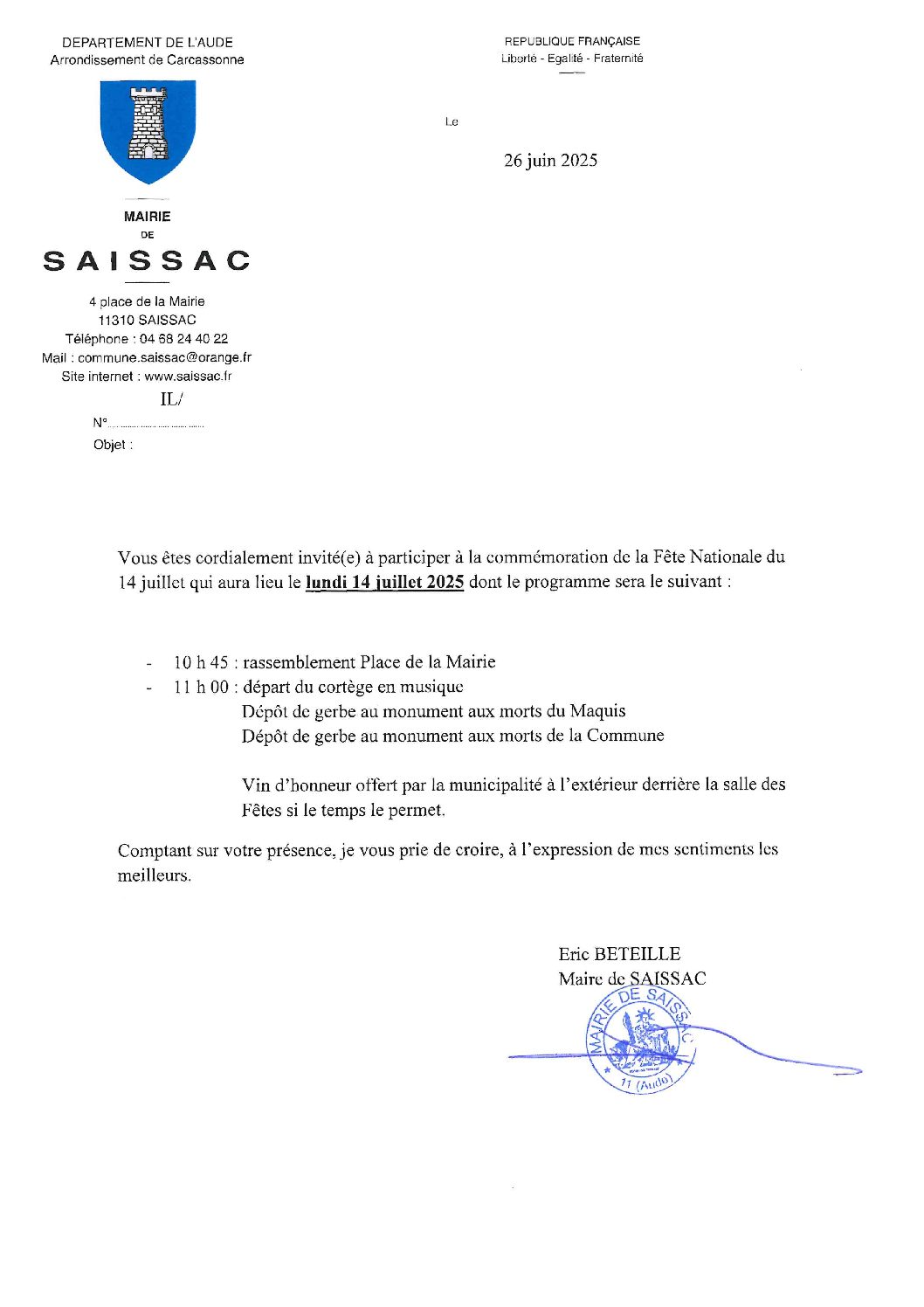 Cérémonie du 14 juillet