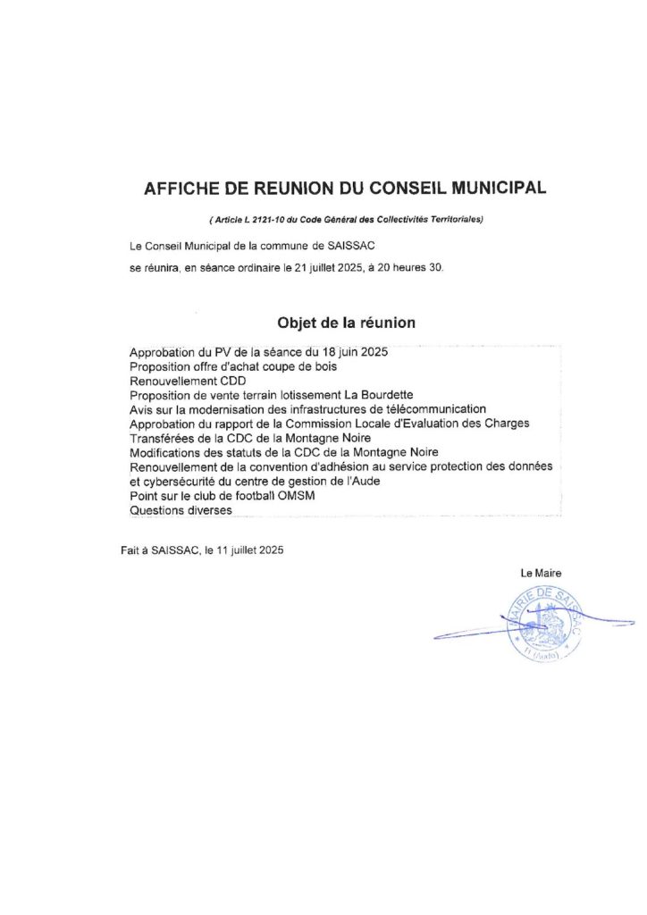 Prochain conseil municipal