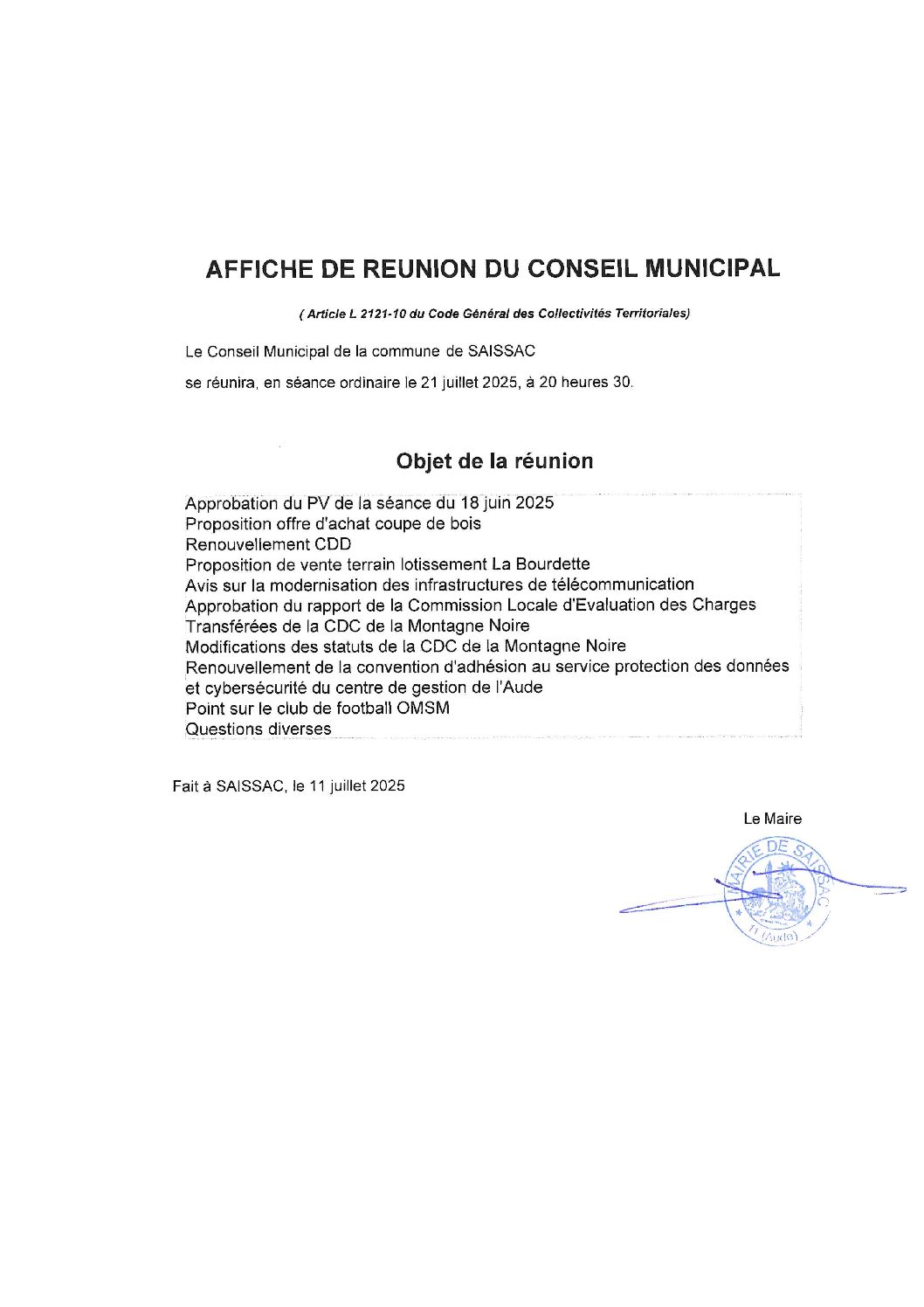 Prochain conseil municipal