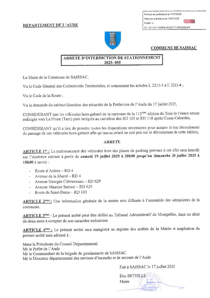 Arrêté d'interdiction stationner