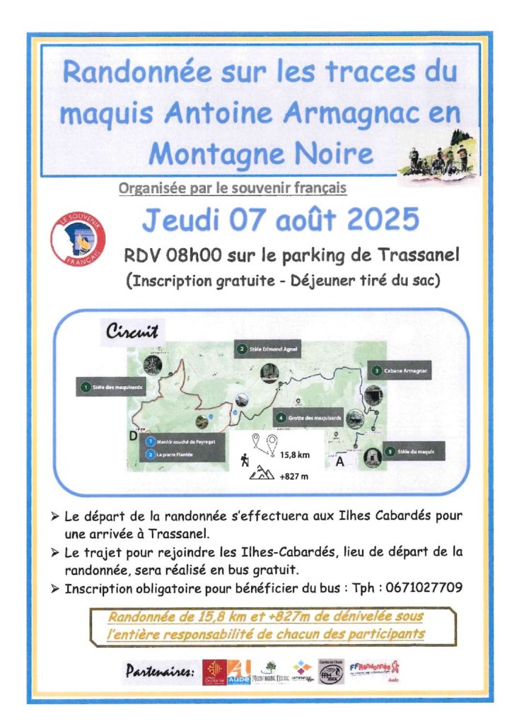 Randonnée sur les traces du maquis Antoine Armagnac en Montagne Noire