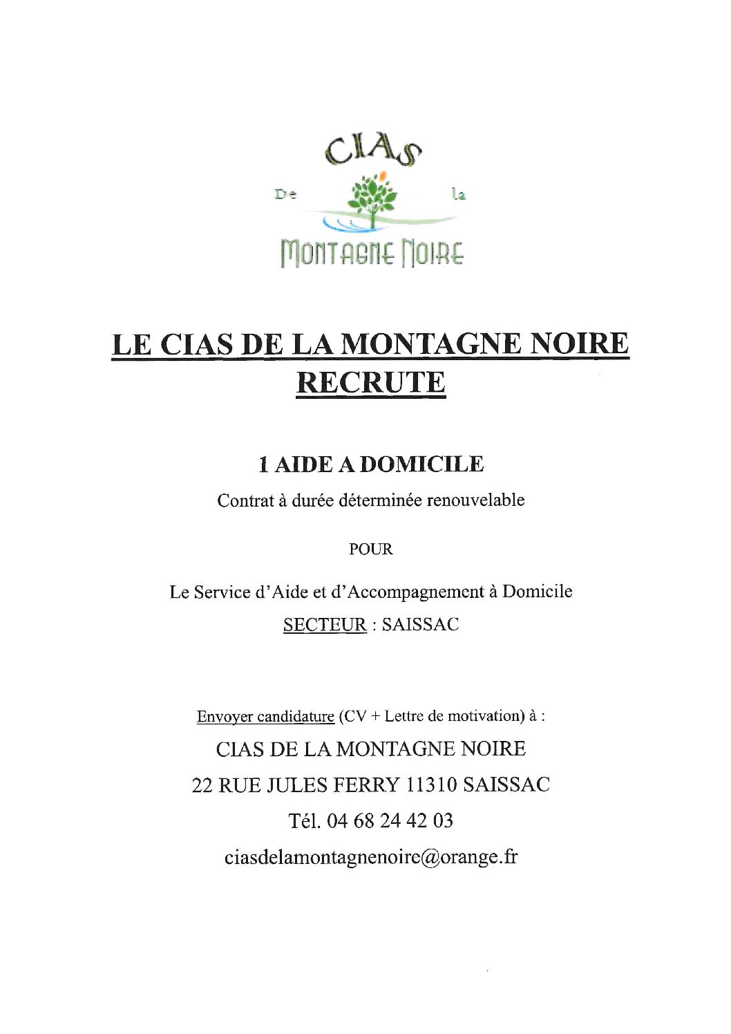 LE CIAS DE LA MONTAGNE NOIRE RECRUTE