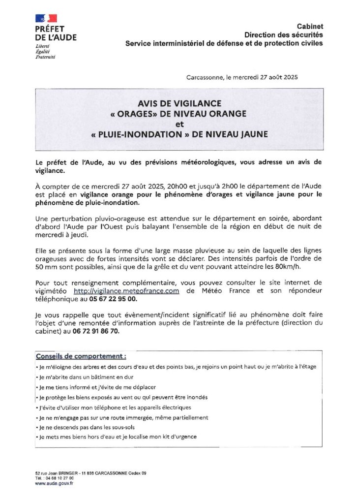 AVIS DE VIGILANCE