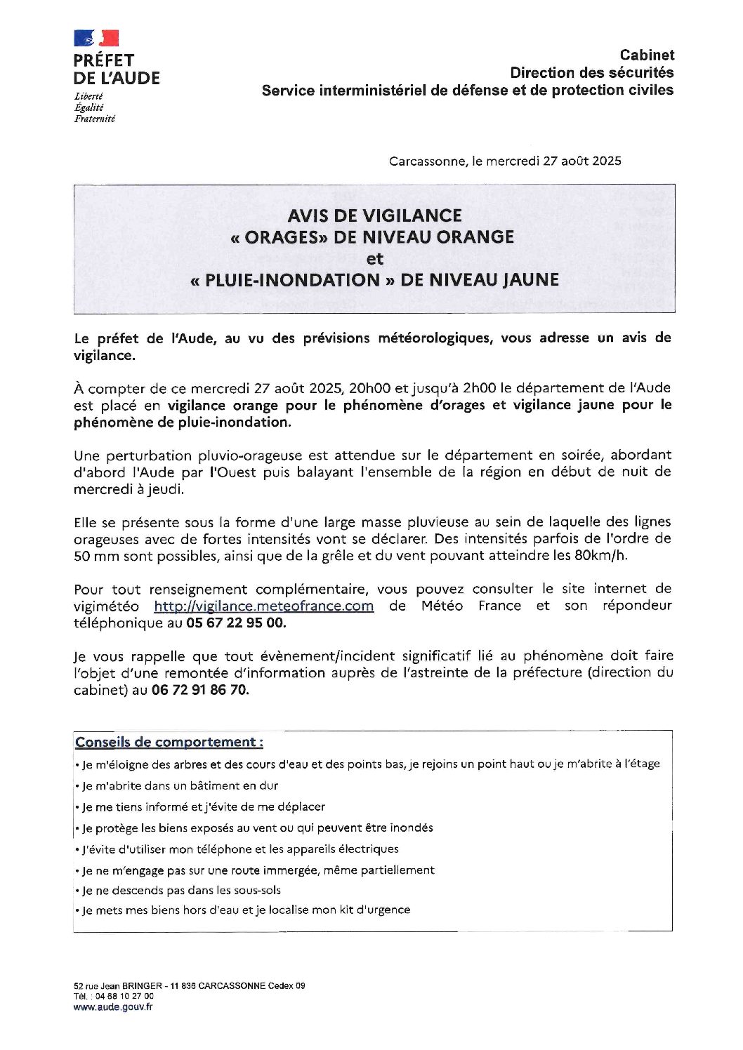 AVIS DE VIGILANCE
