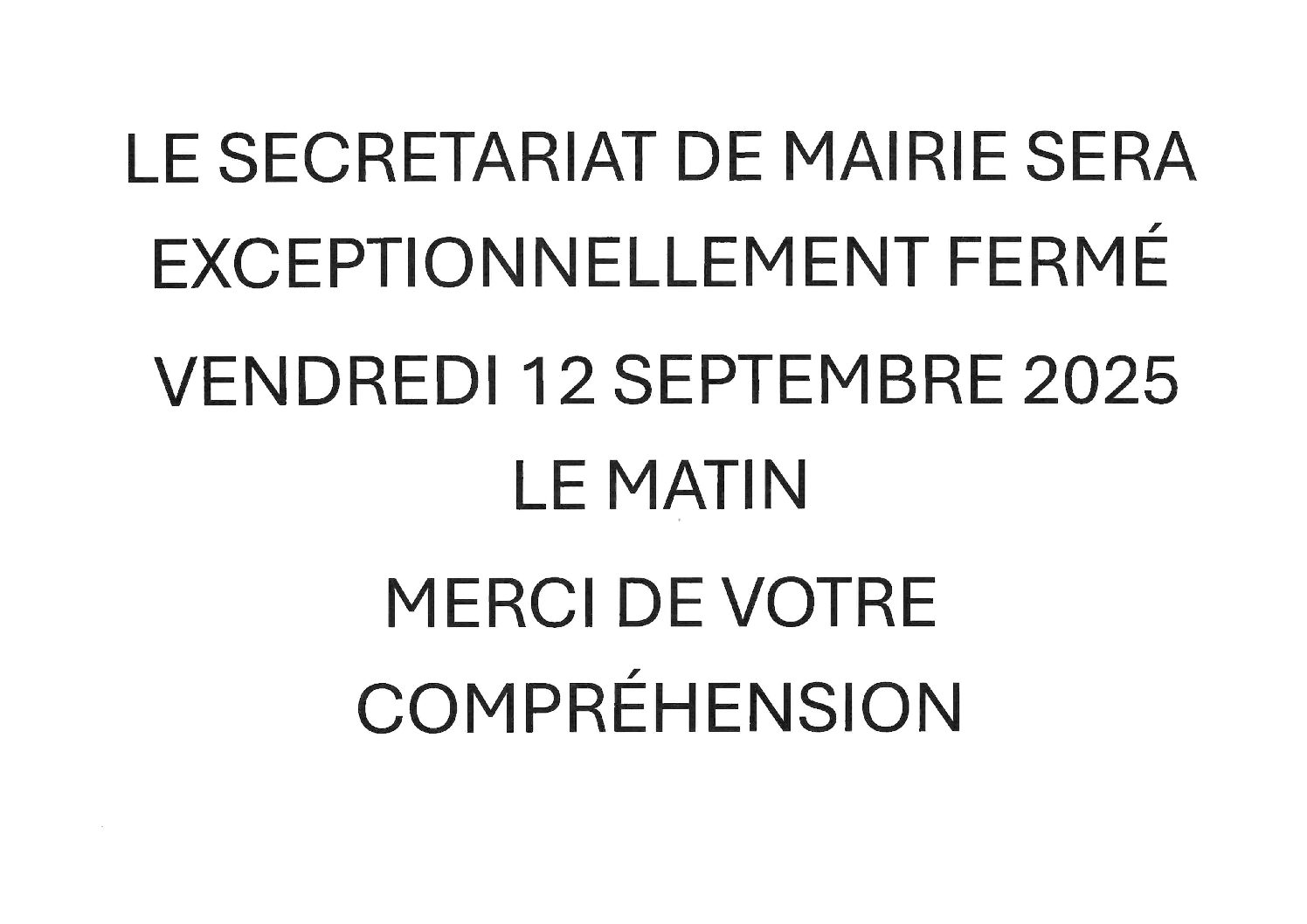 Fermeture secrétariat de mairie