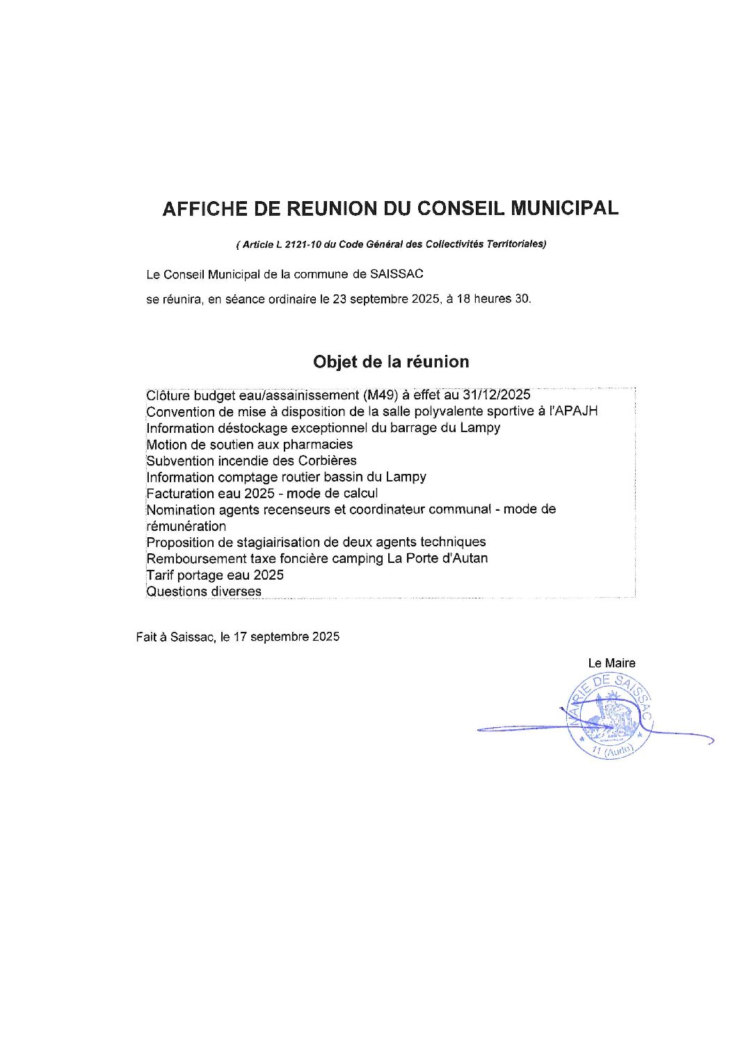 Prochain Conseil Municipal