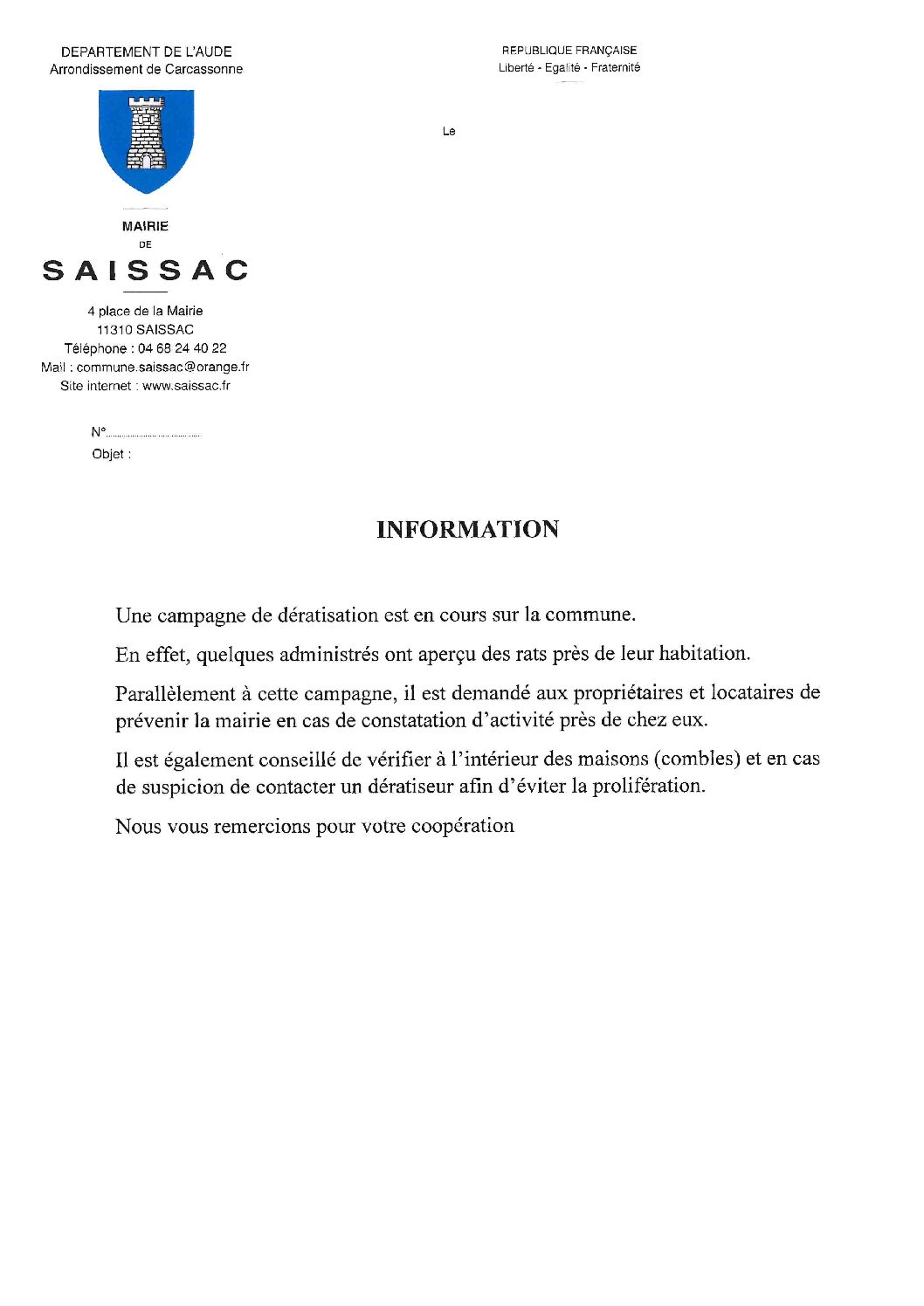 CAMPAGNE DE DERATISATION