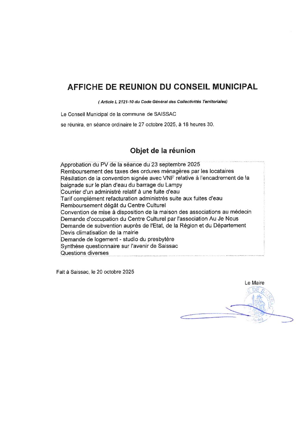 Prochain Conseil Municipal