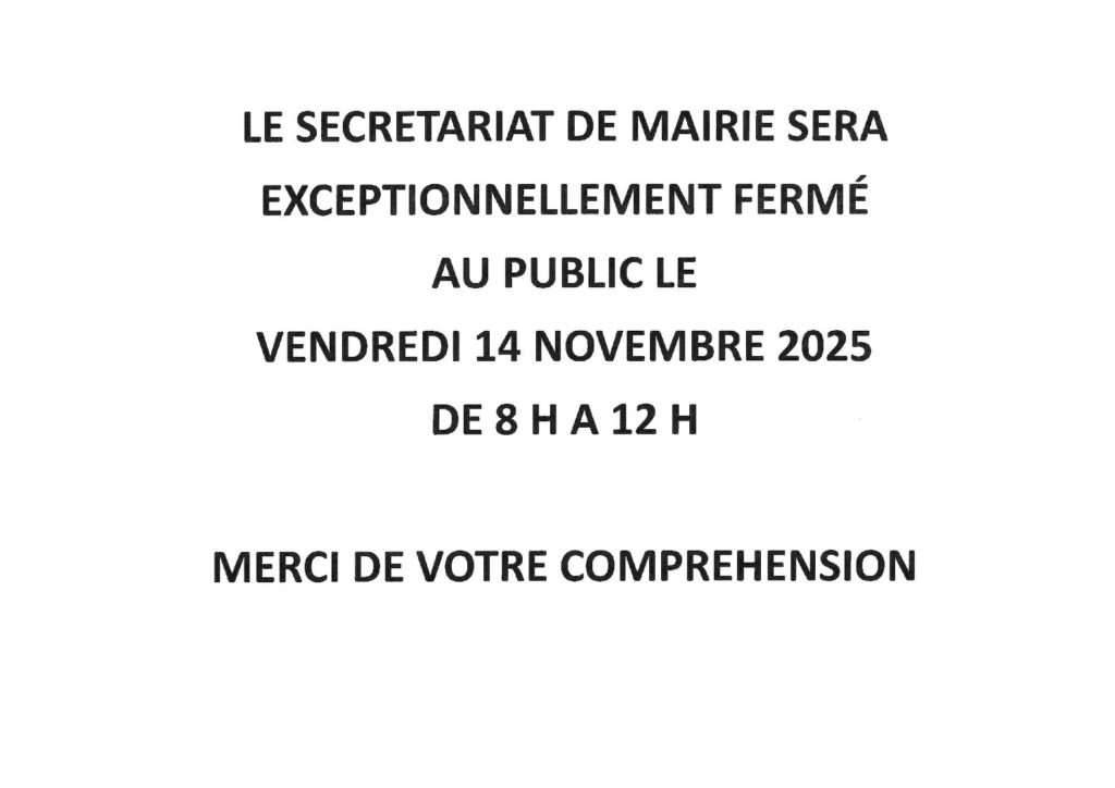Fermeture du secrétariat de mairie