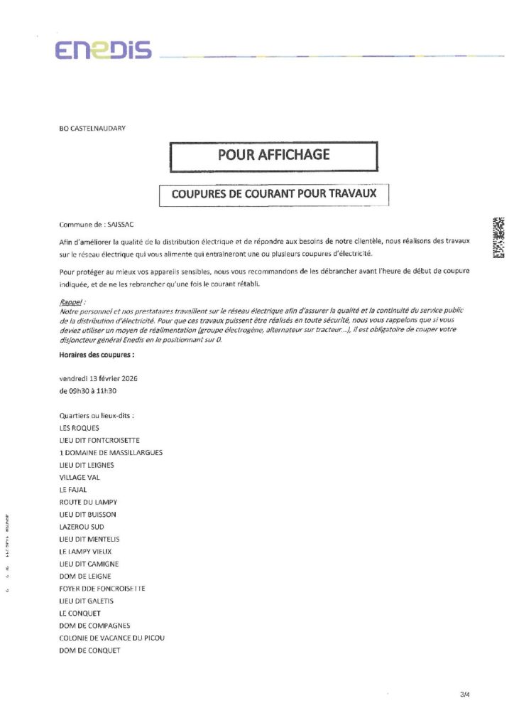 Coupures de courant pour travaux