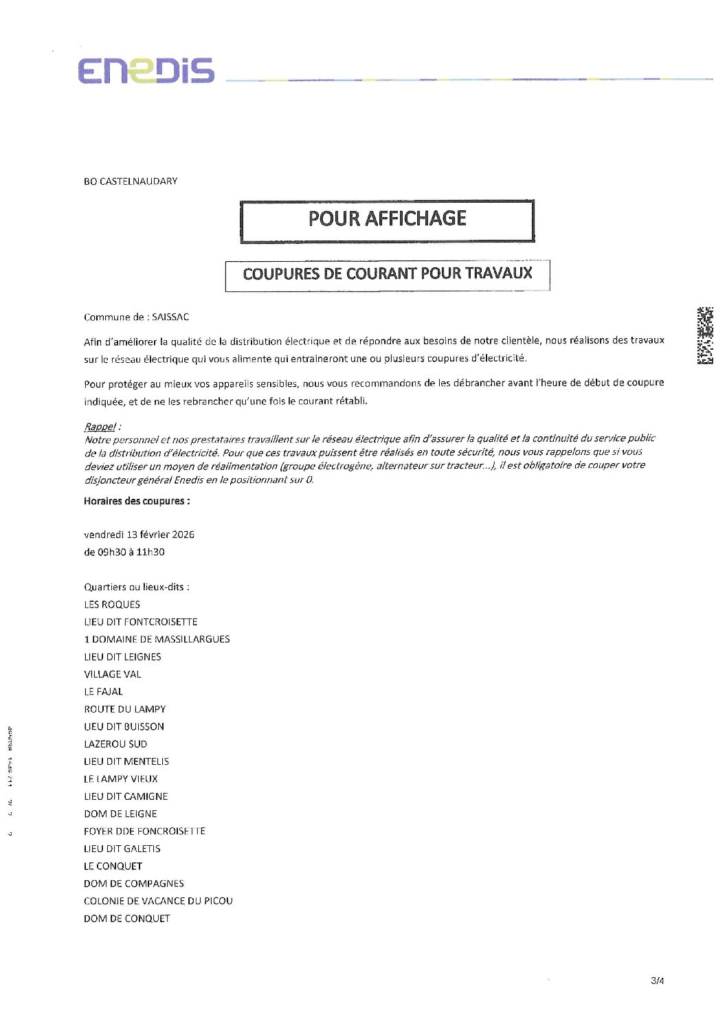 Coupures de courant pour travaux