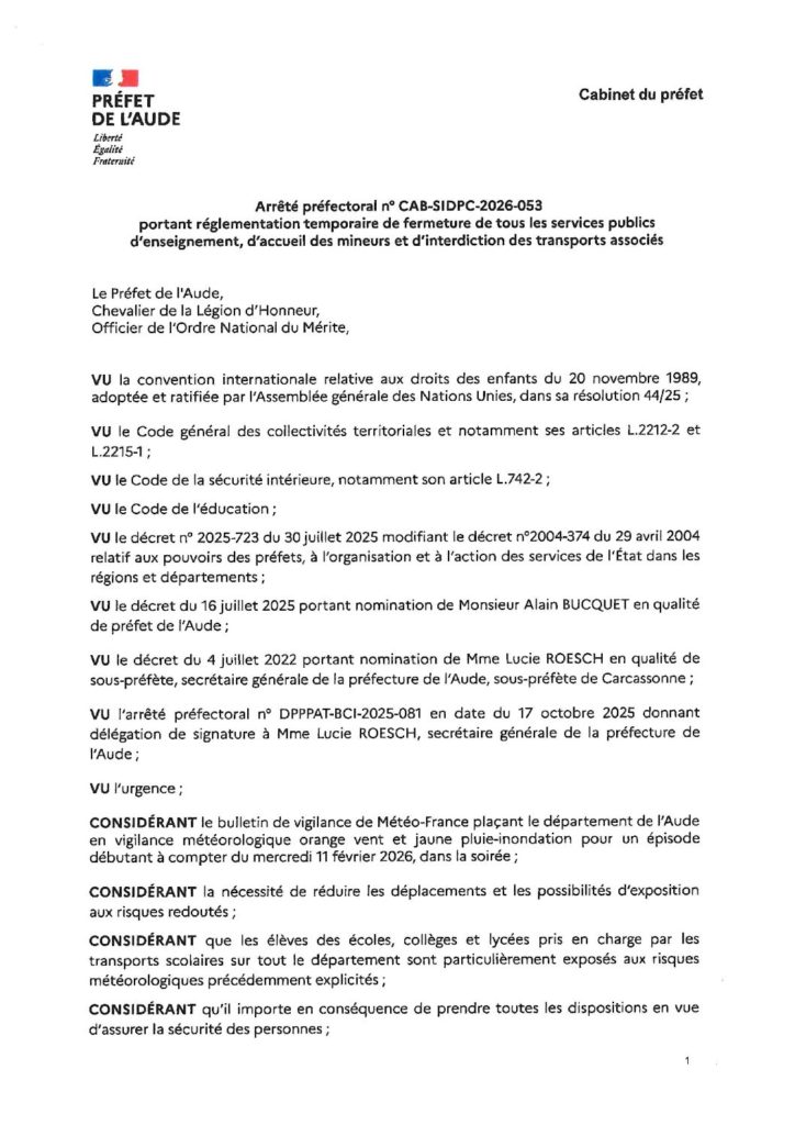 Fermeture de tous les services publics d'enseignement, d'accueil des mineurs et d'interdiction des transports associés