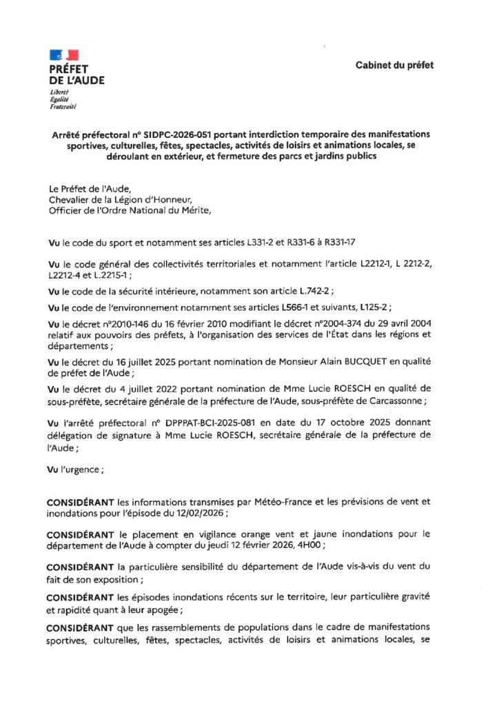 Interdiction temporaire des manifestations sportives et culturelles