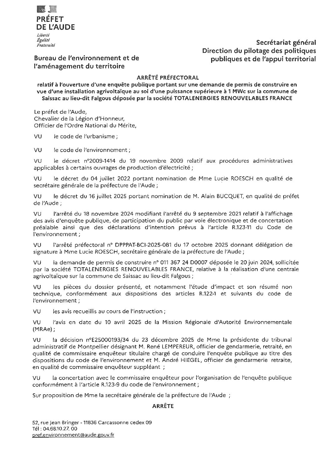 Arrêté préfectoral