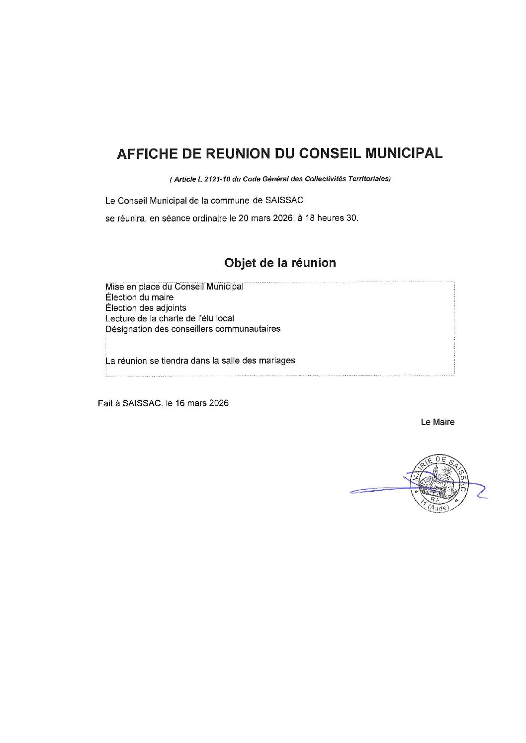 Prochain conseil municipal de Saissac