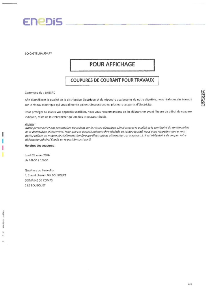 Coupures de courant pour travaux