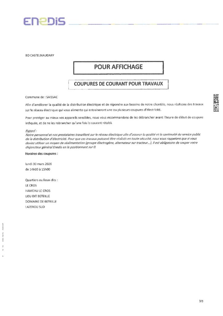 Coupures de courant pour travaux