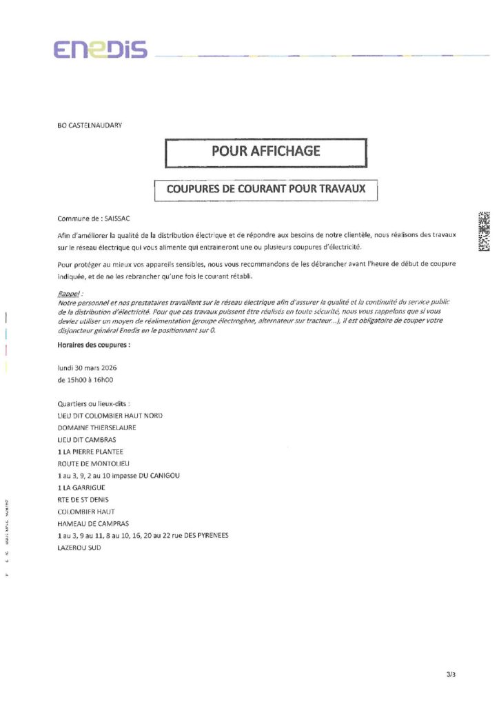 Coupures de courant pour travaux