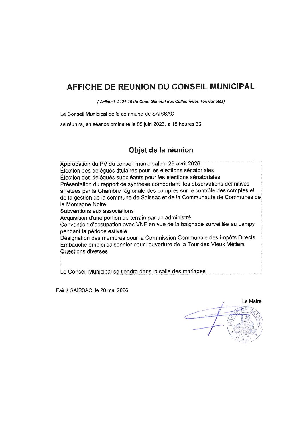 Conseil municipal de Saissac