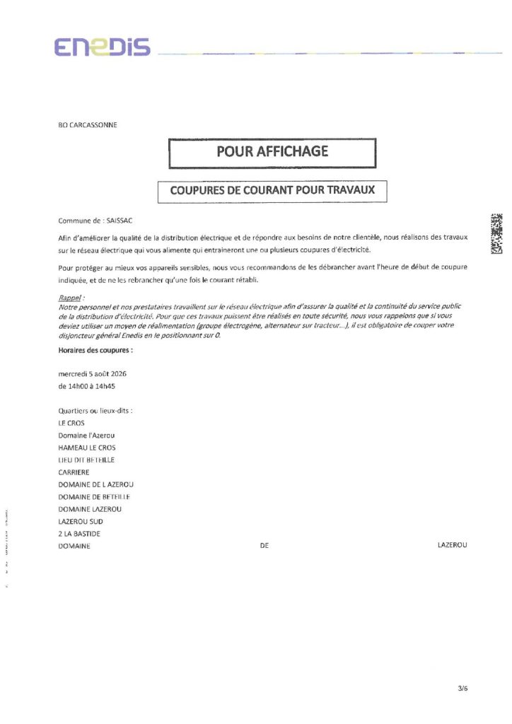 Coupures de courant pour travaux