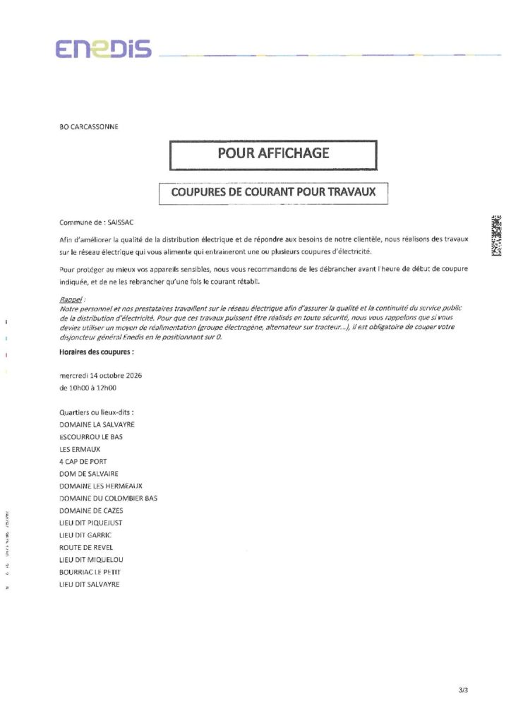 coupures de courant pour travaux